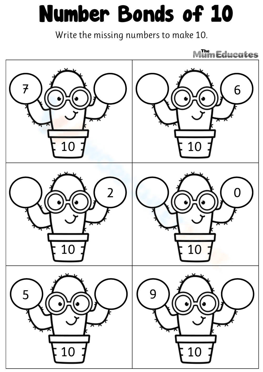 Number Bonds to Ten Worksheet - Page 1