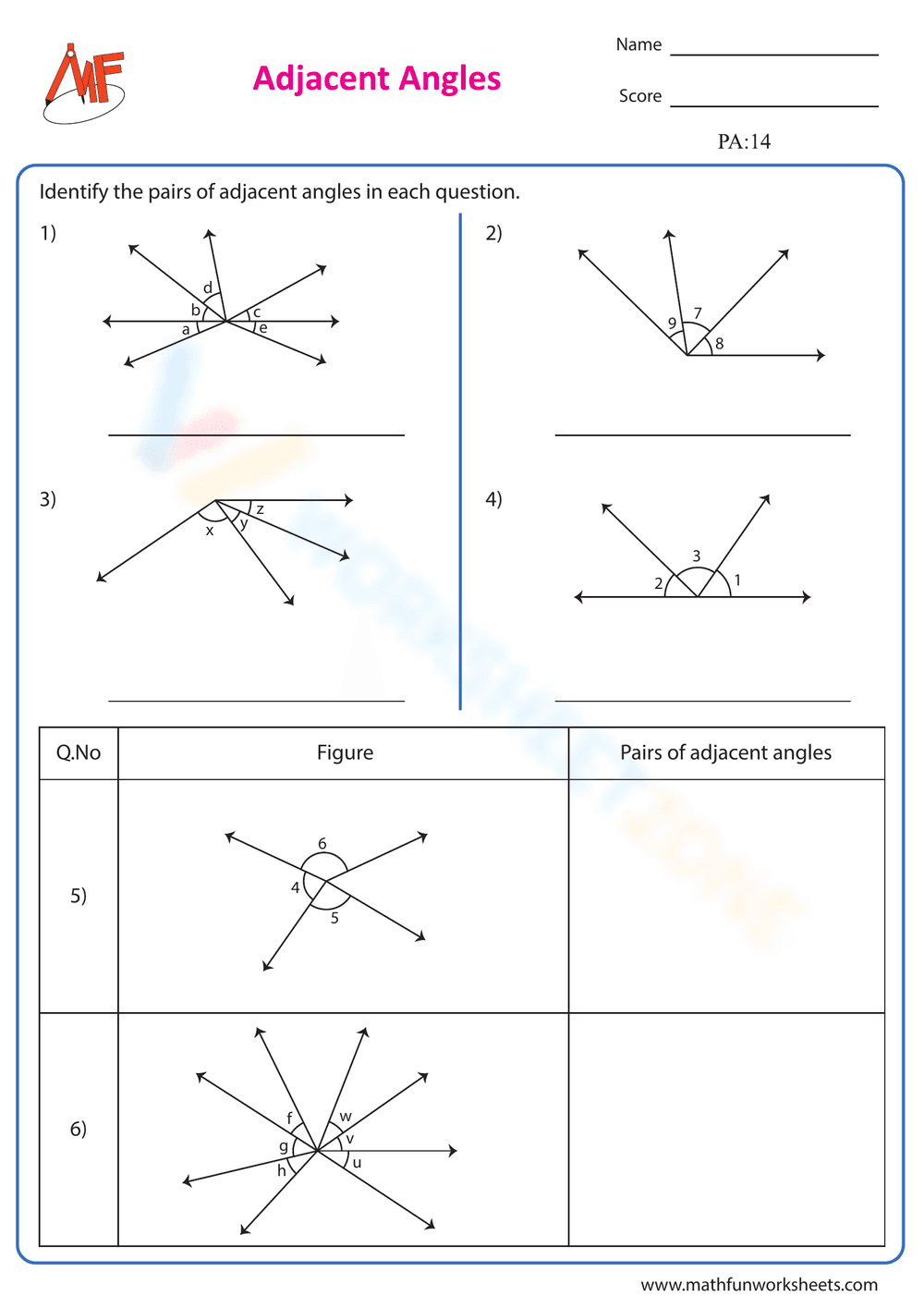 Adjacent Angles Exrcise 2 - Page 1