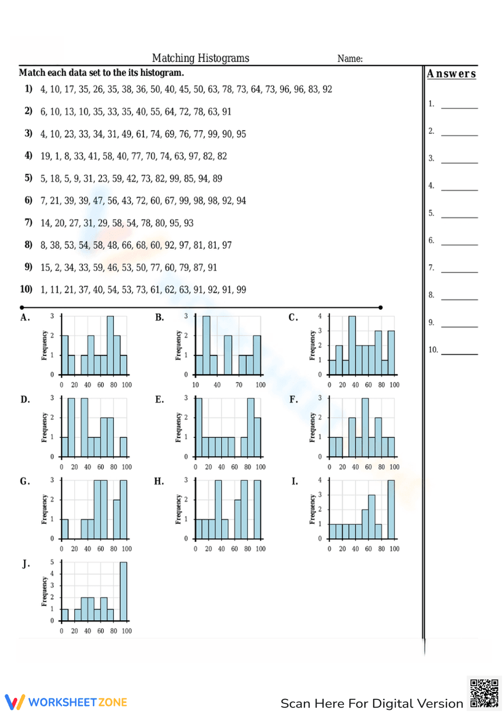 Histogram Matching Activity | Math Data Analysis - Page 1