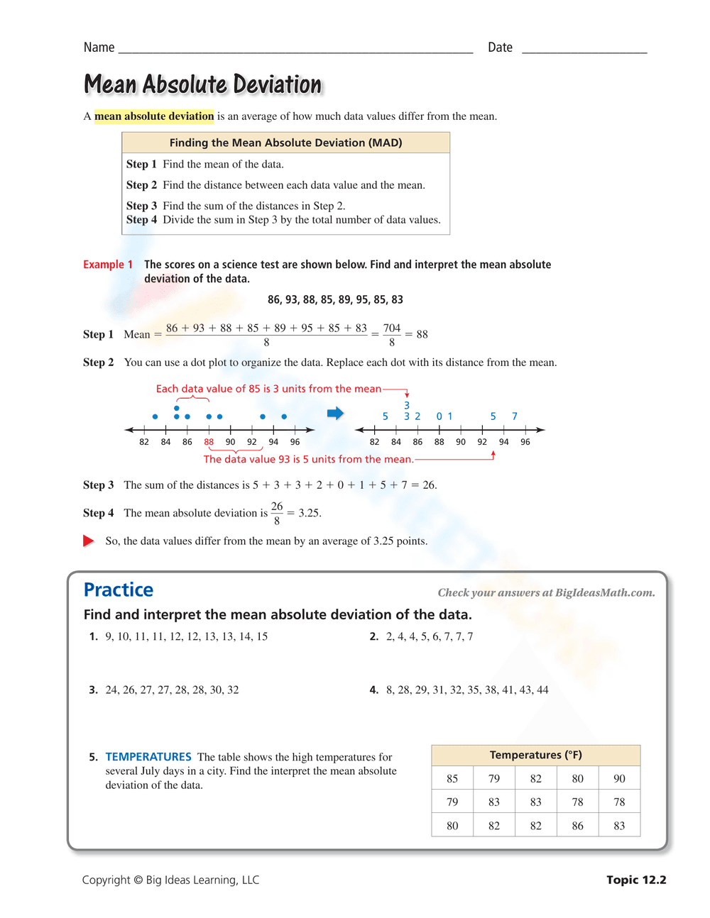 Mean Absolute Deviation instructions - Page 1