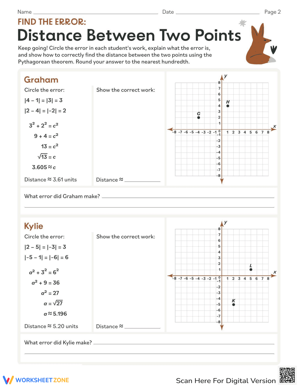 Find the Error: Distance Between Two Points Worksheet - Page 2