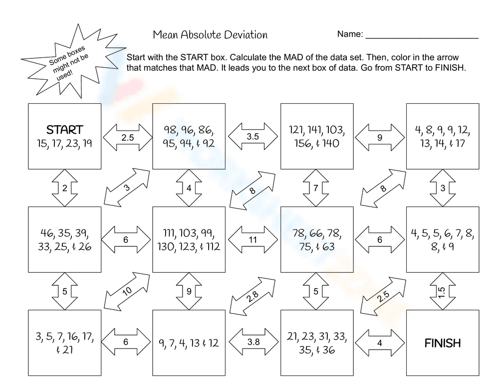 MAD Maze: A Mean Absolute Deviation Practice Worksheet - Page 1