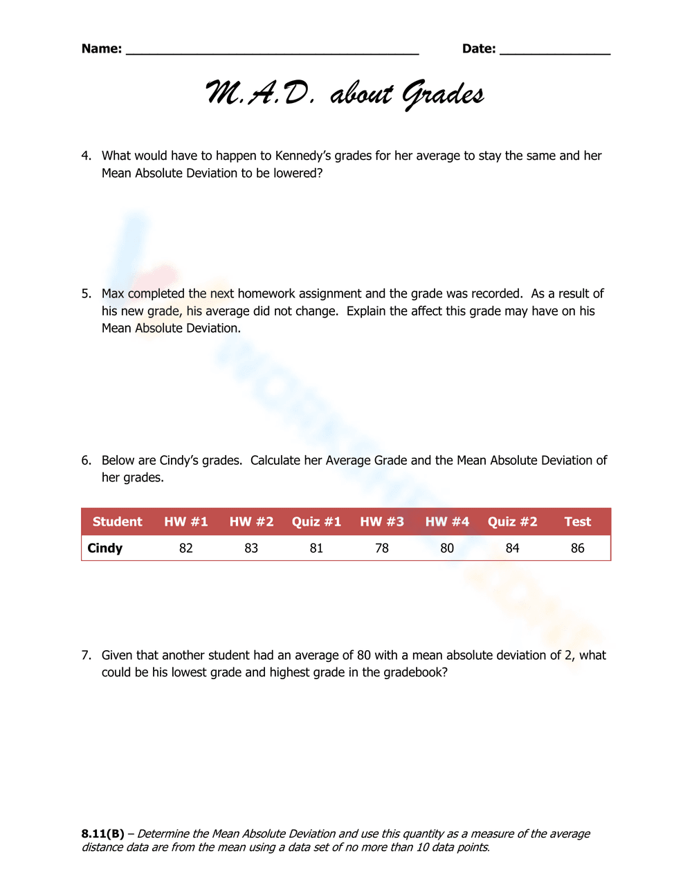 MAD About Grades: Mean Absolute Deviation Worksheet - Page 2