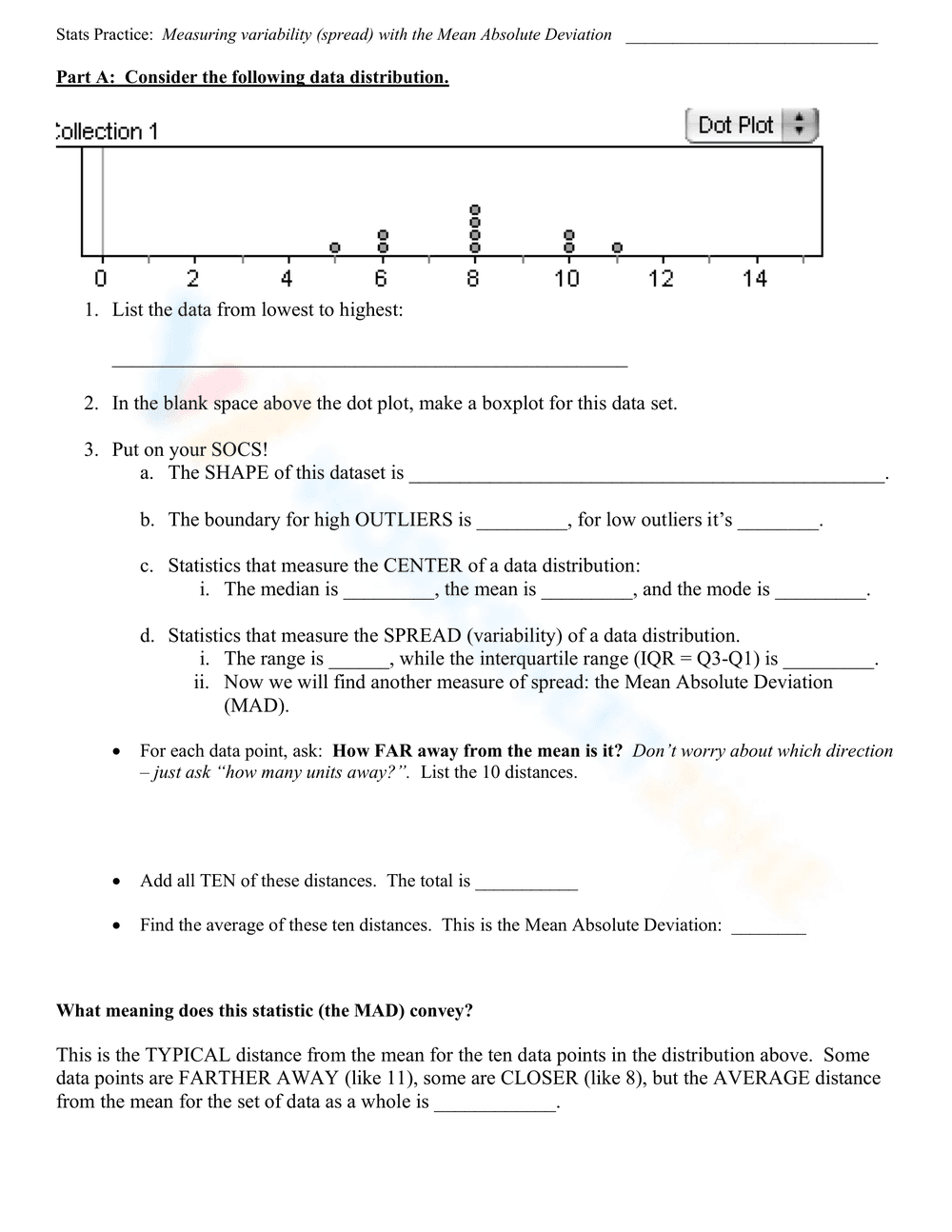 Statistics Practice: Mean Absolute Deviation Worksheet - Page 1