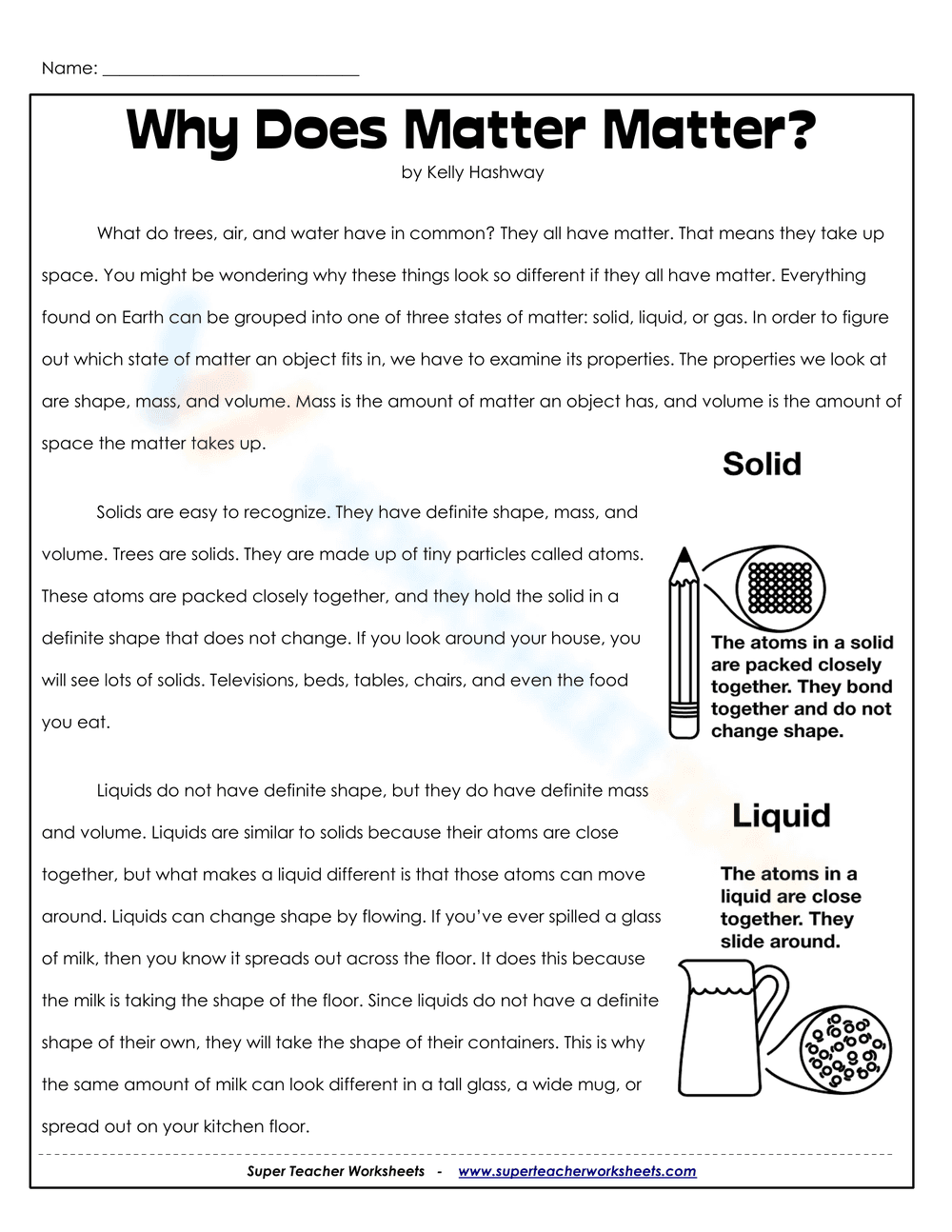 Exploring Matter: Why Does Matter Matter Worksheet - Page 1
