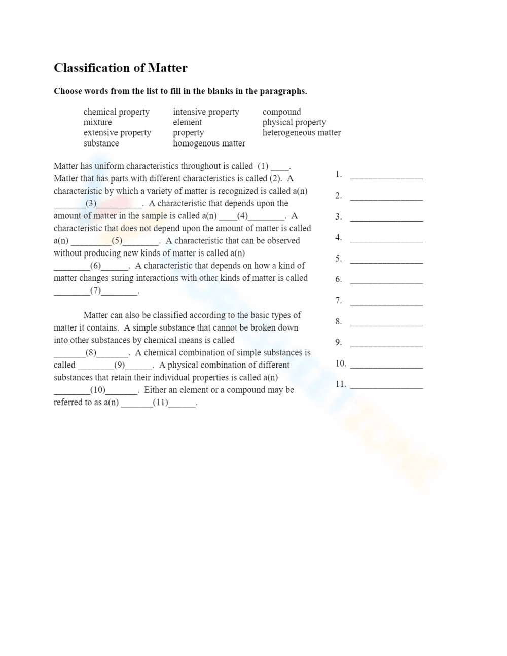 Easy Learning: Classifying Matter with Worksheets - Page 1