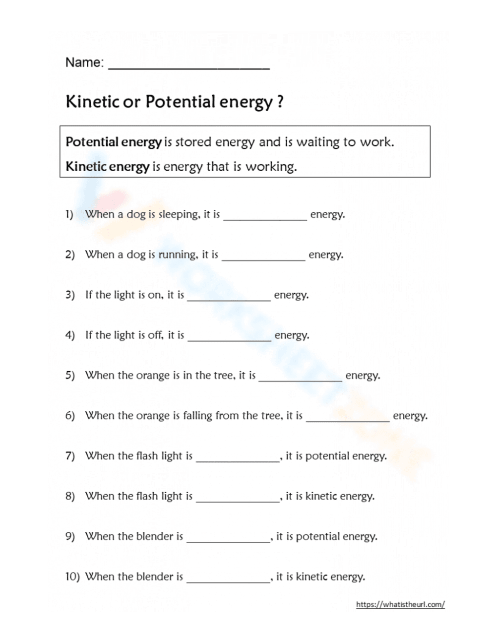 Kinetic or Potential Energy: Identifying Energy Types - Page 1