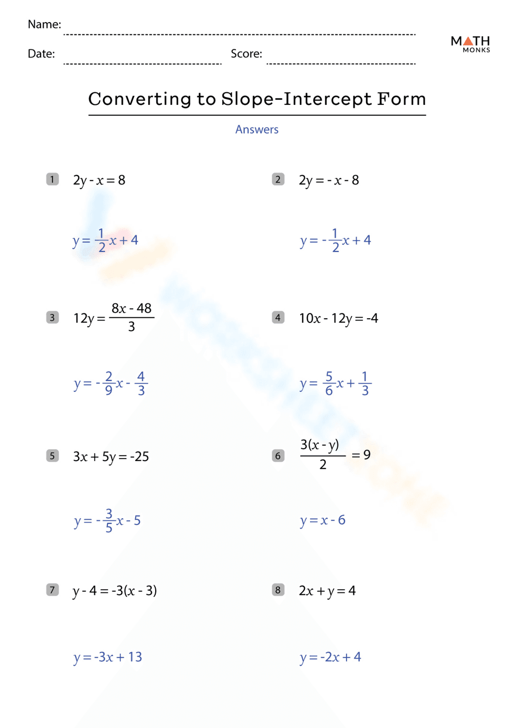 Converting To Slope Intercept Form Worksheet - Page 2