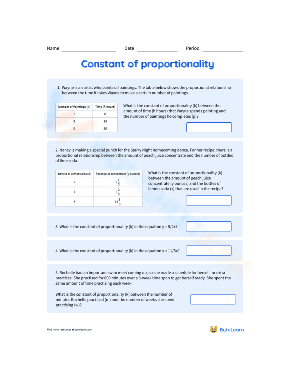 Constant Of Proportionality Worksheet - Page 1
