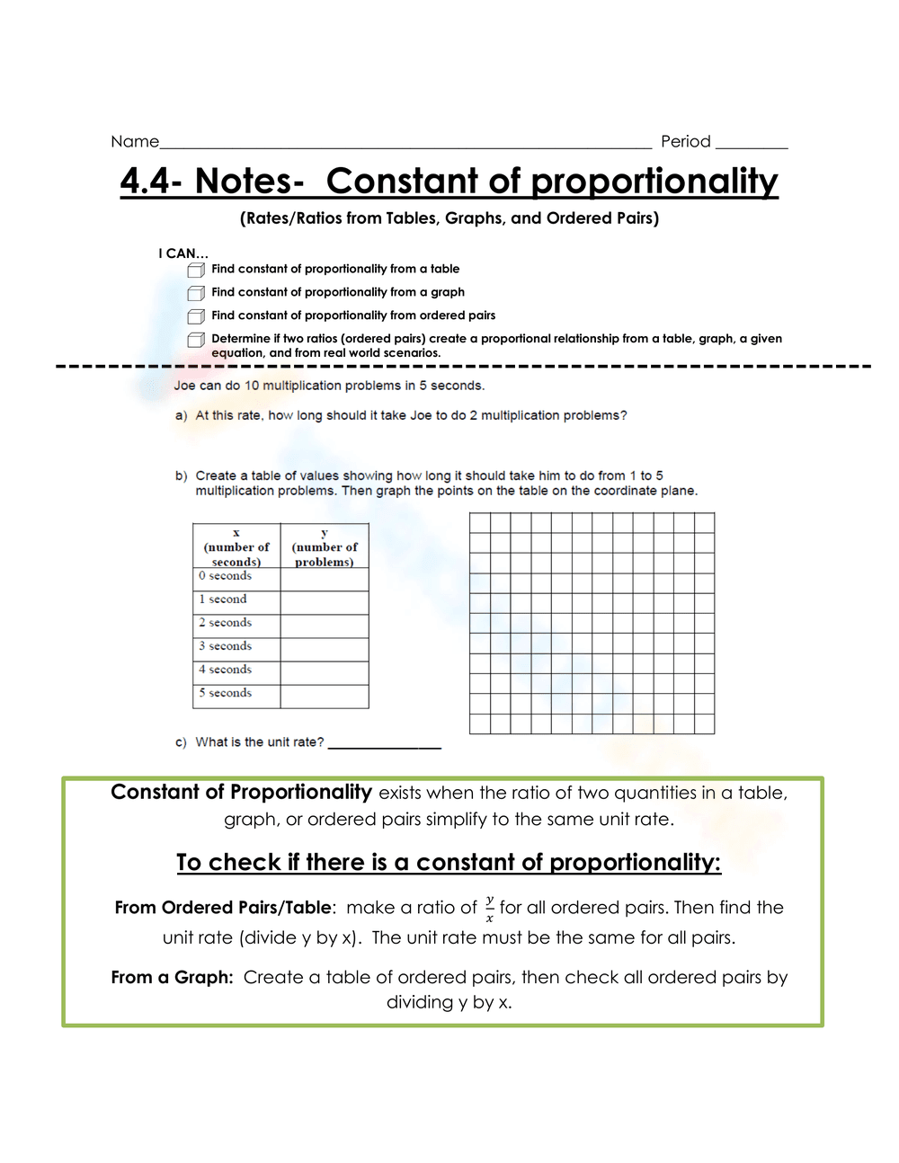 Constant of Proportionality Home Works - Page 1