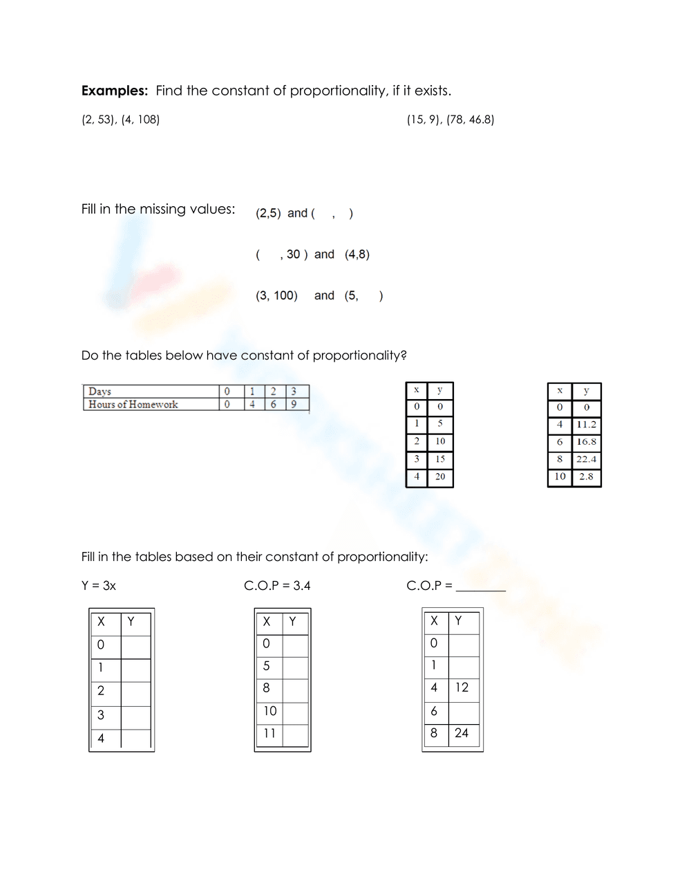 Constant of Proportionality Home Works - Page 2