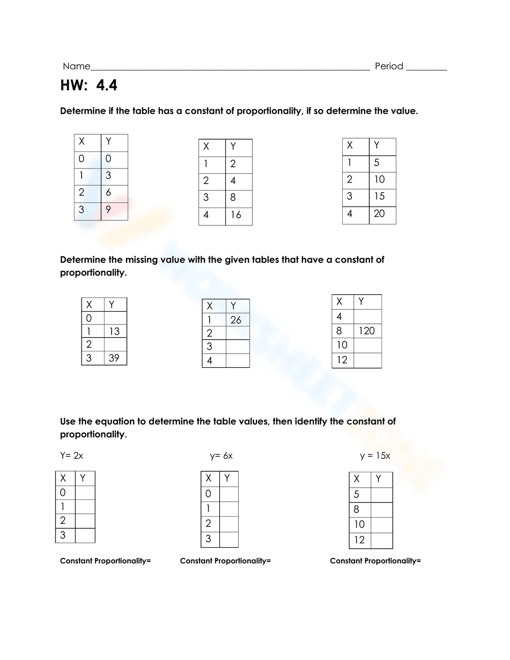 Constant of Proportionality Home Works - Page 5