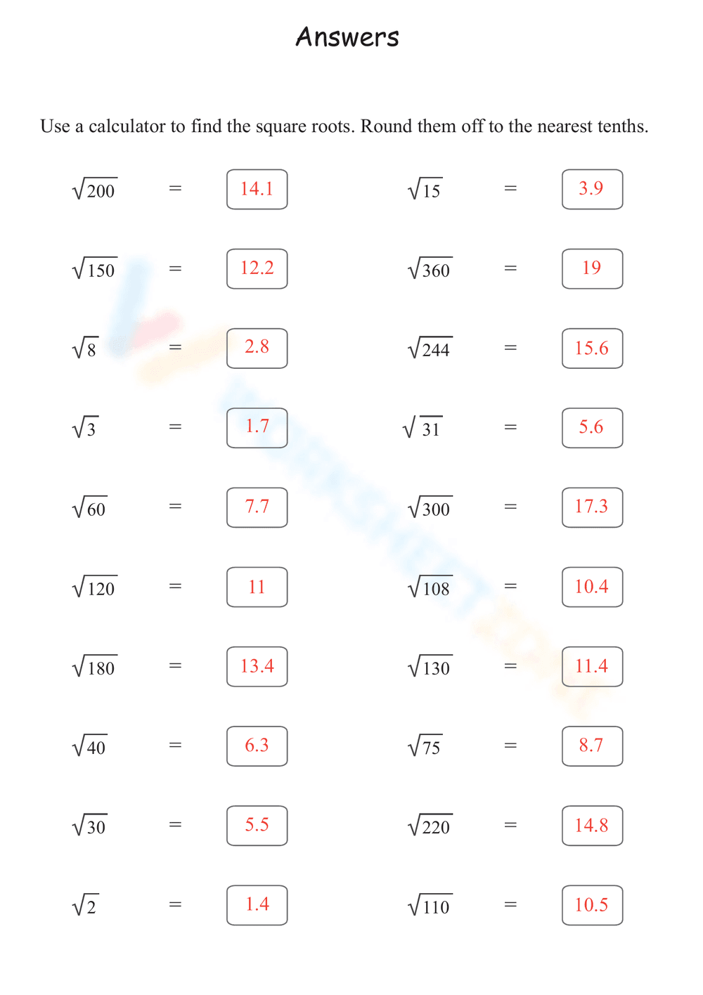 Calculate Square Roots - Page 2