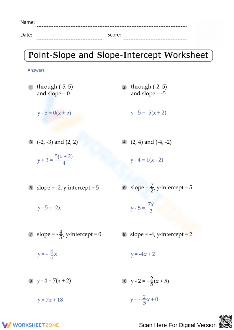 Point-Slope and Slope-Intercept Equation Worksheet - Page 2