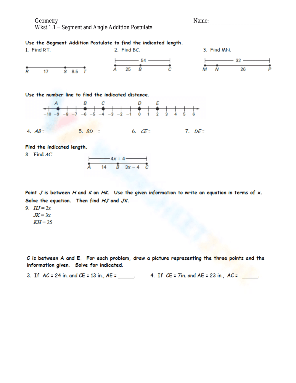 Segment Angle Addition Postulate - Page 1