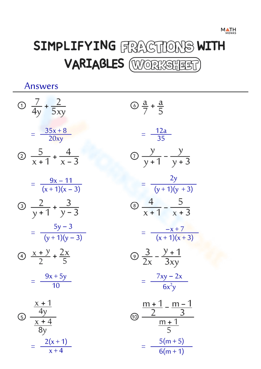 Simplifying Fractions with Variables Worksheet - Page 2