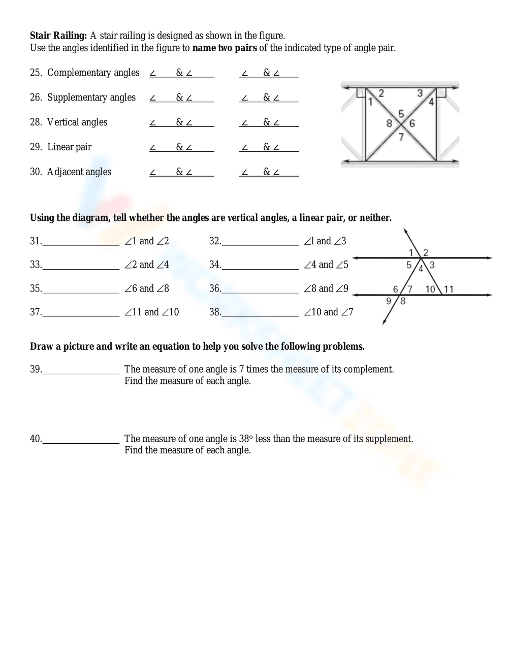 Angle Pair Relationships Practice Worksheet - Page 2