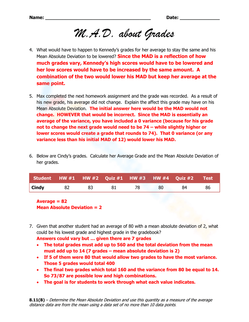 Mean Absolute Deviation - MAD about Grades - Page 4