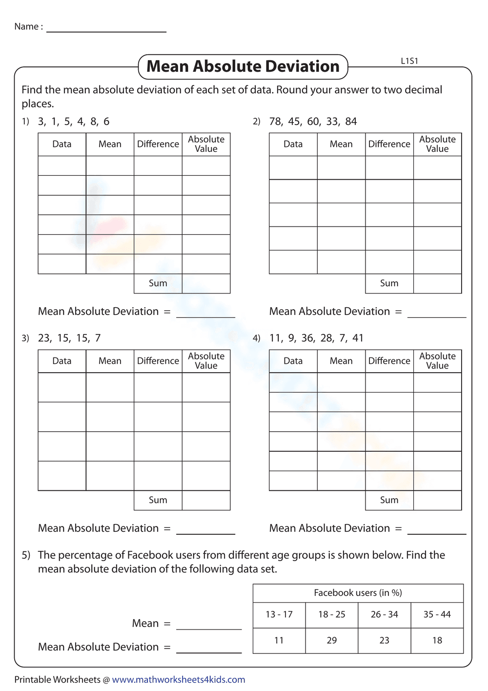 Mean Absolute Deviation 3 - Page 1