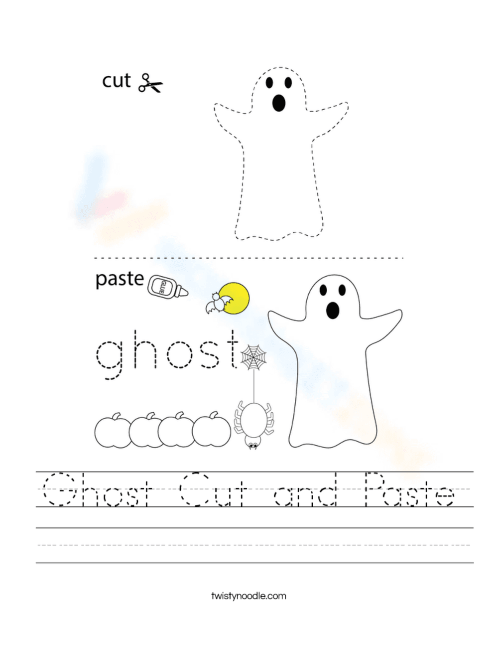 Ghost Cut and Paste Halloween Worksheet - Page 1