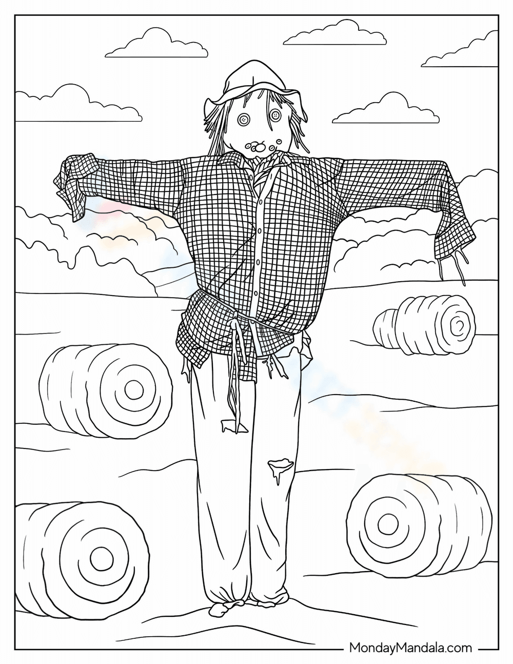 Realistic Scarecrow Coloring Page - Page 1