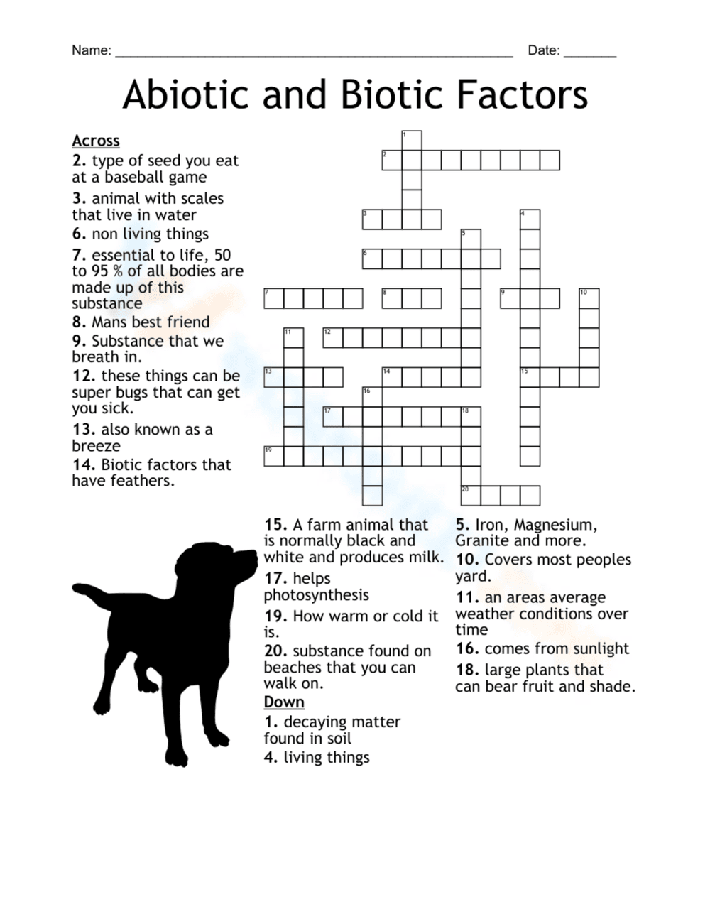 Abiotic vs. Biotic Factors Crossword - Page 1