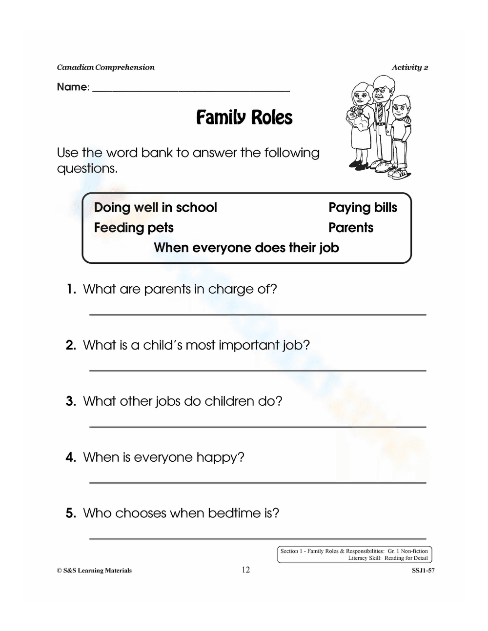 Family Roles Worksheet for Kids - Page 1