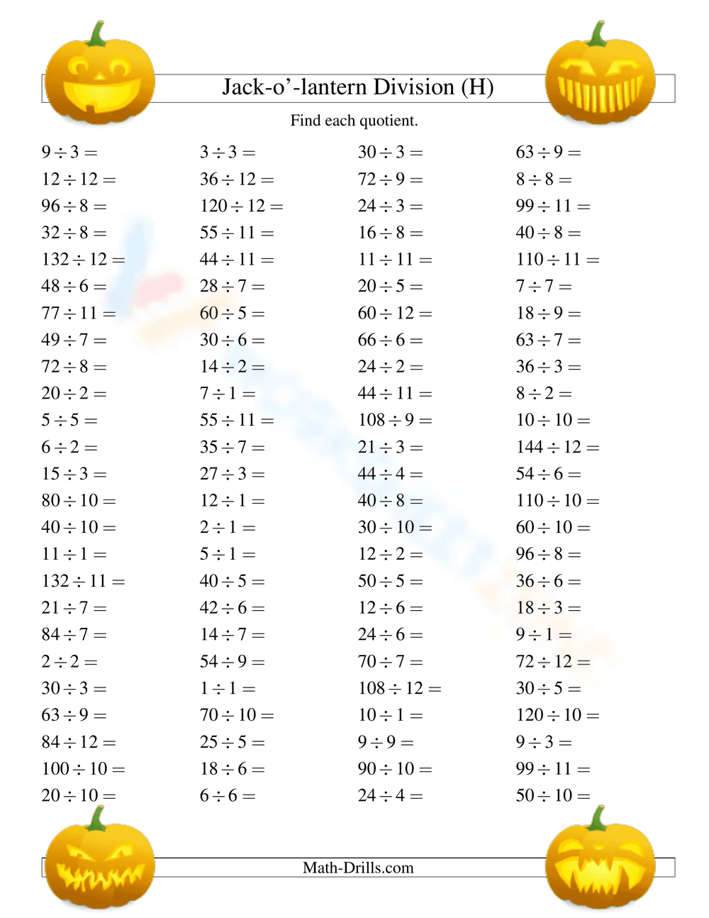 Halloween Division Worksheet - Page 1