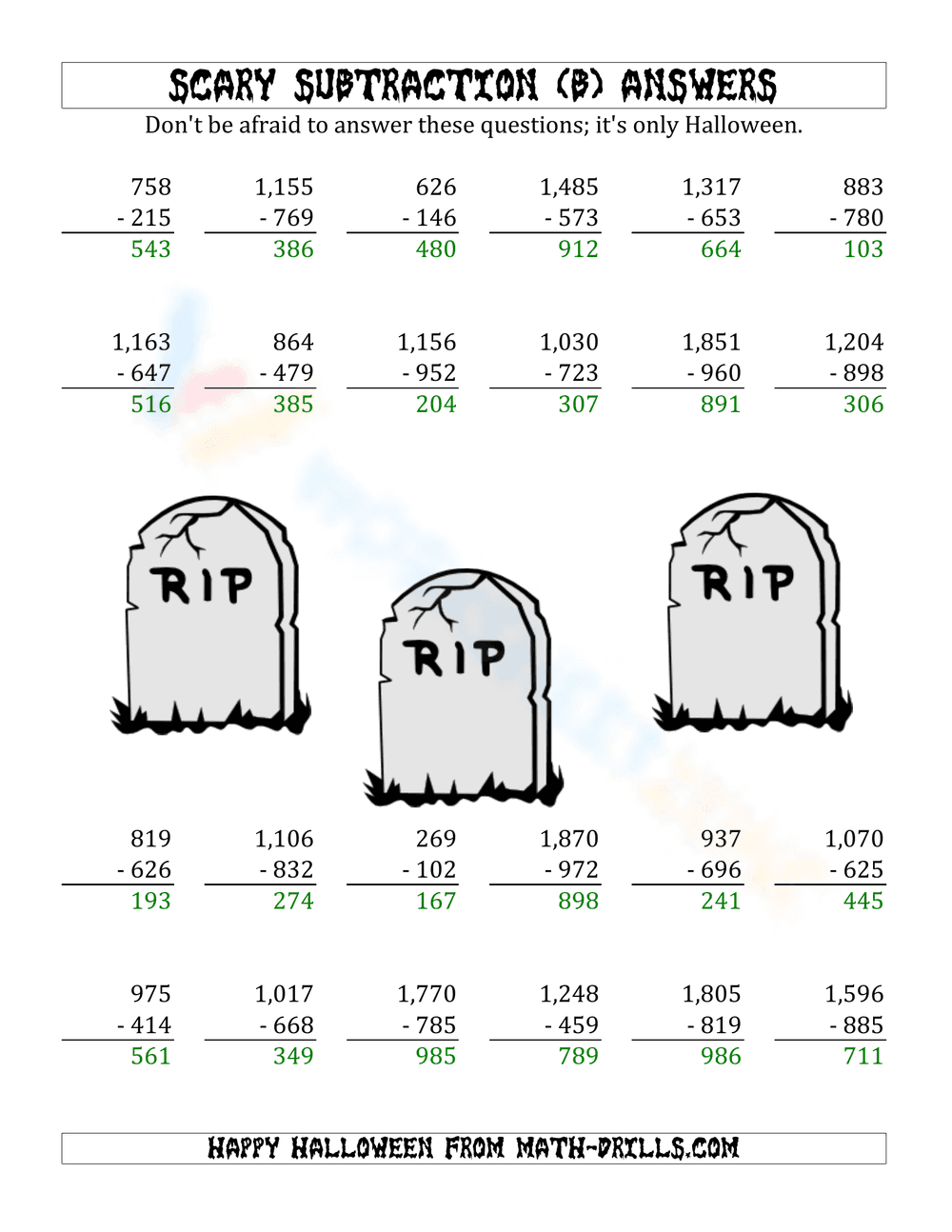 Spooky Math: Scary Subtraction Worksheet - Page 2