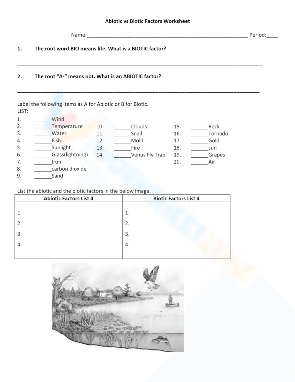 Abiotic vs Biotic Worksheet with Definitions & Classification - Page 1