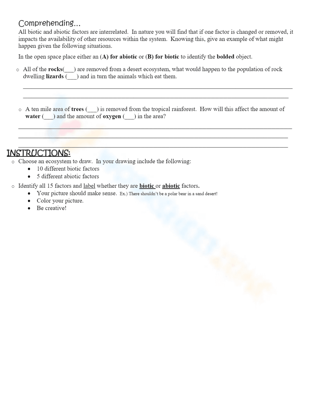 Abiotic vs Biotic Worksheet with Definitions & Classification - Page 2