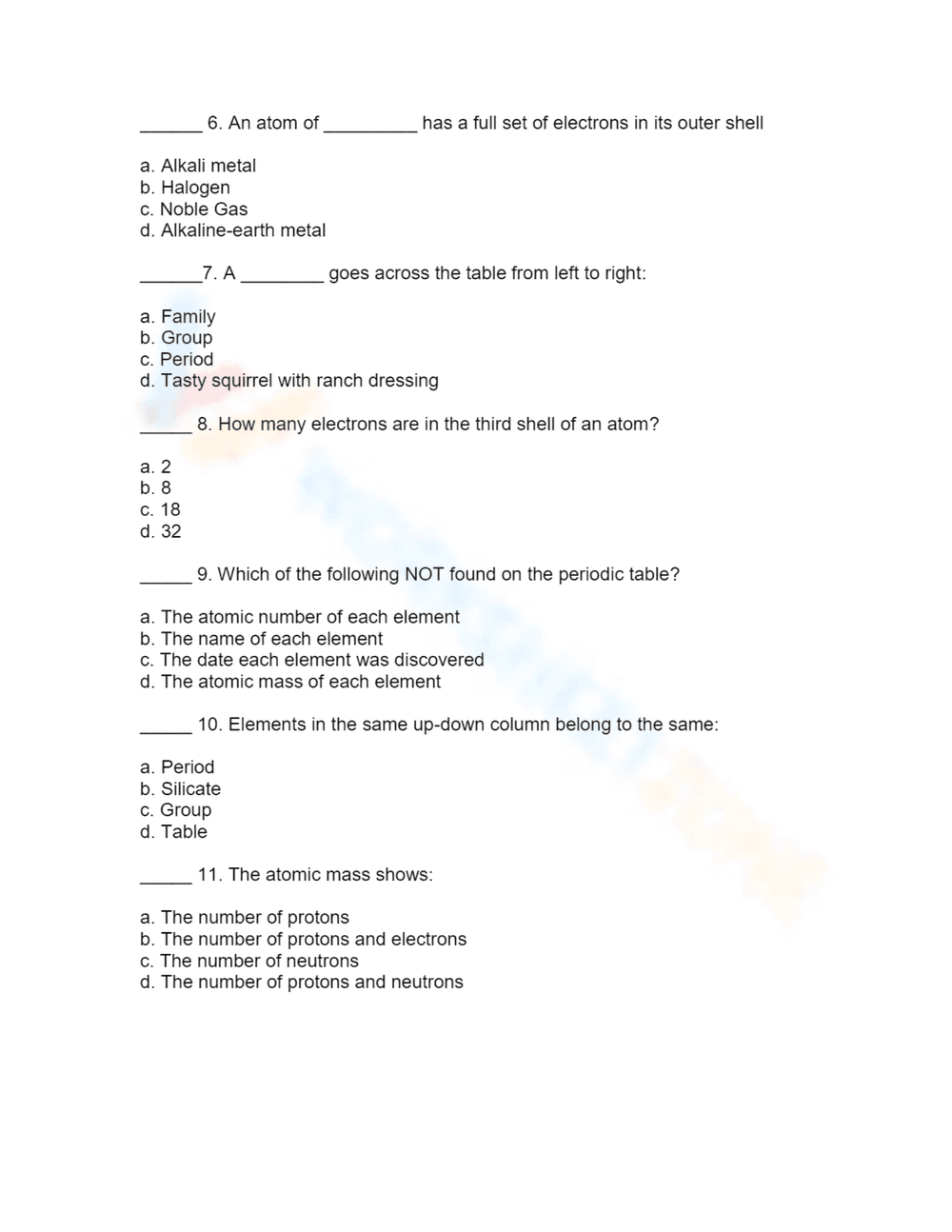 Periodic Table Questions Worksheet - Page 2