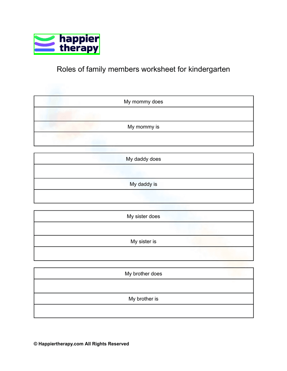 Roles of Family Members Worksheet for Kindergarten - Page 1