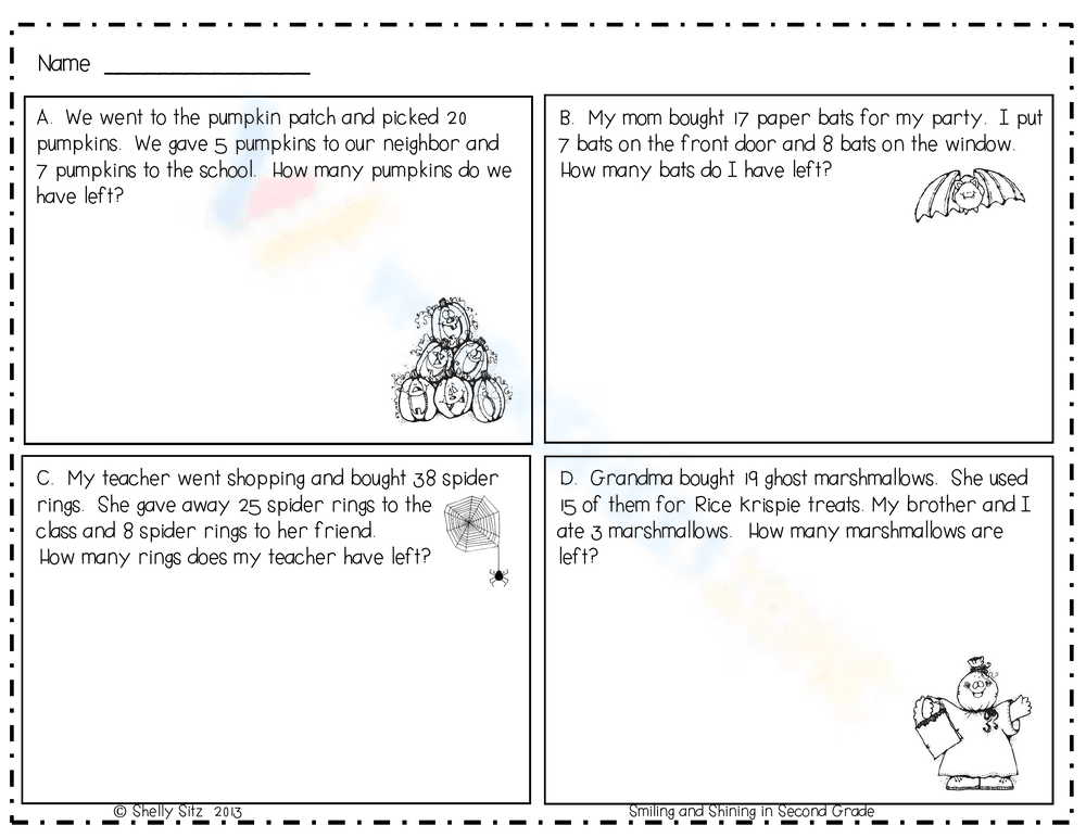 Halloween Math Story Problems Worksheet - Page 1