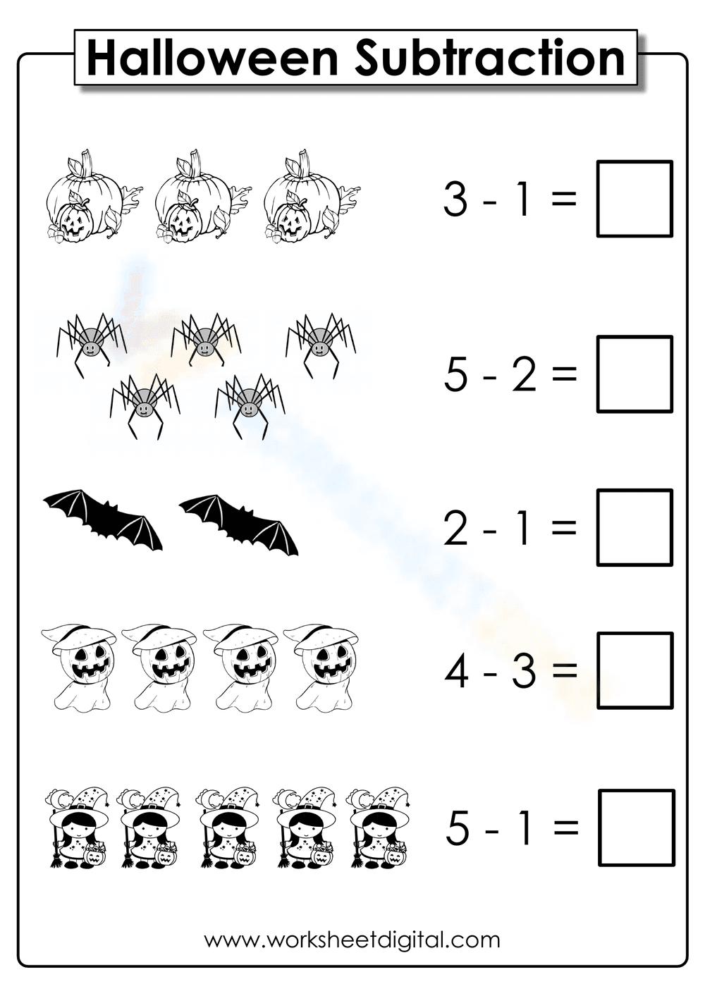 Halloween Subtraction Worksheet - Page 1