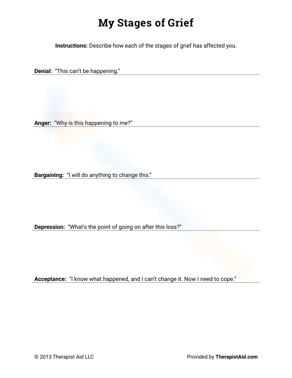 Understanding My Stages of Grief Worksheet - Page 1