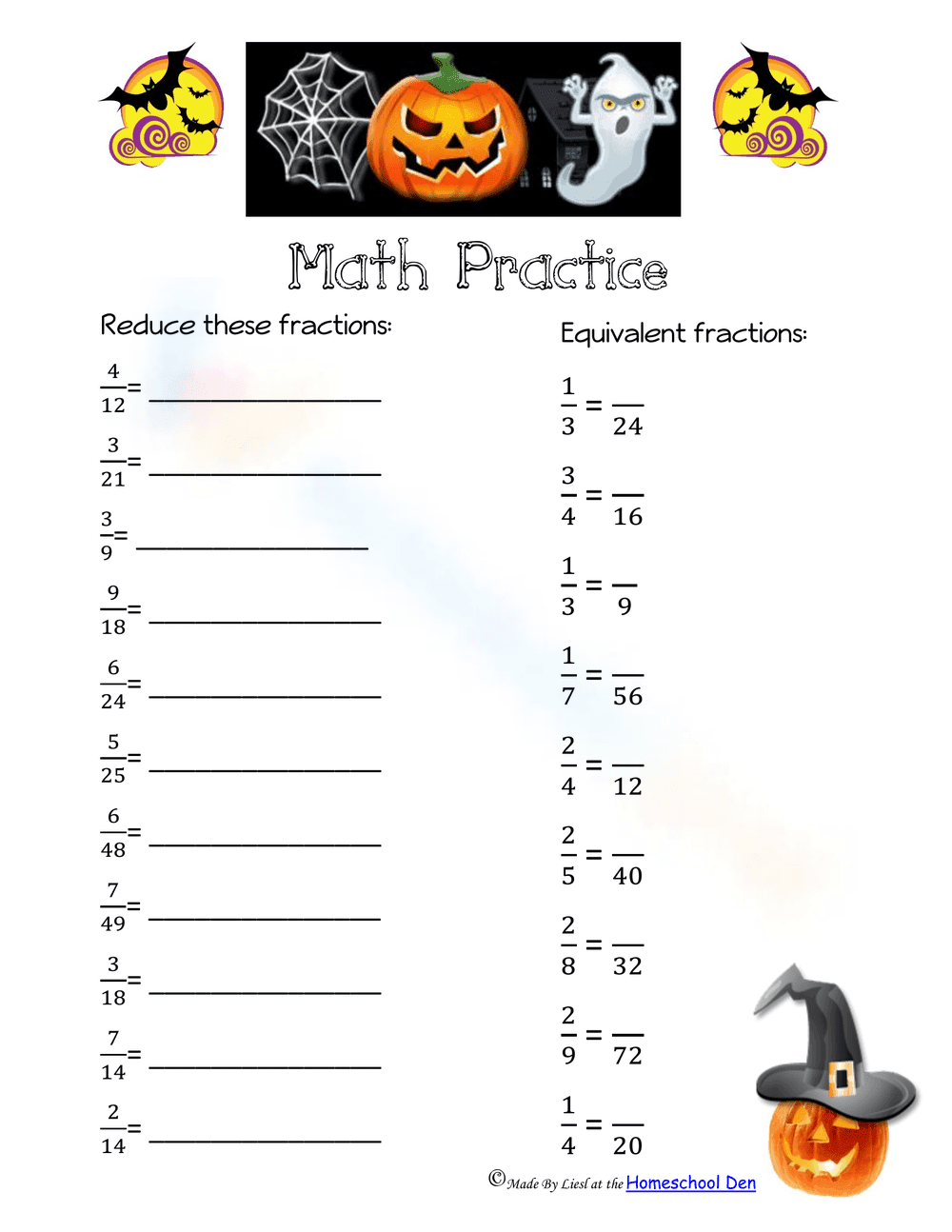 Engaging Halloween Fraction Practice Worksheet - Page 1
