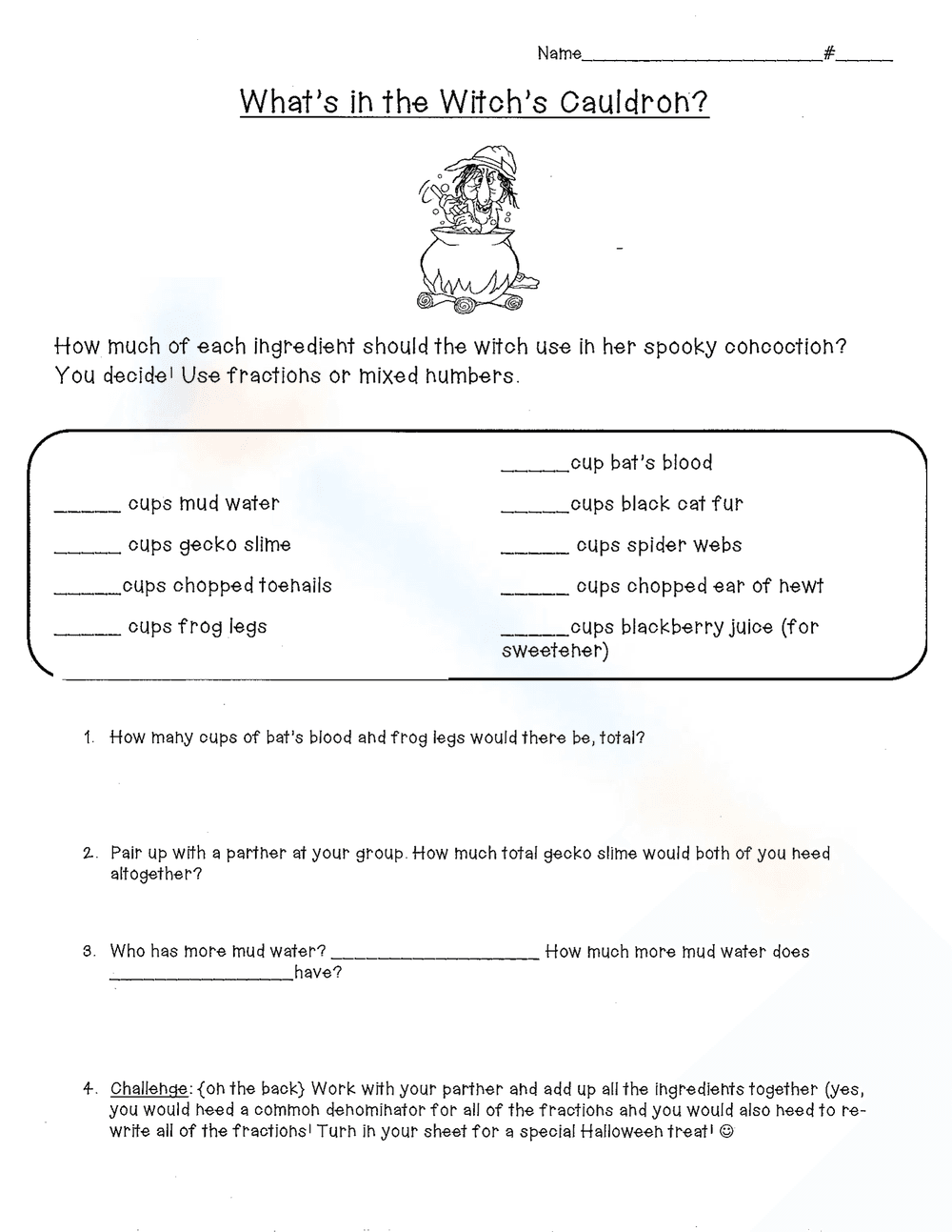 Halloween Fractions Worksheet - Page 1