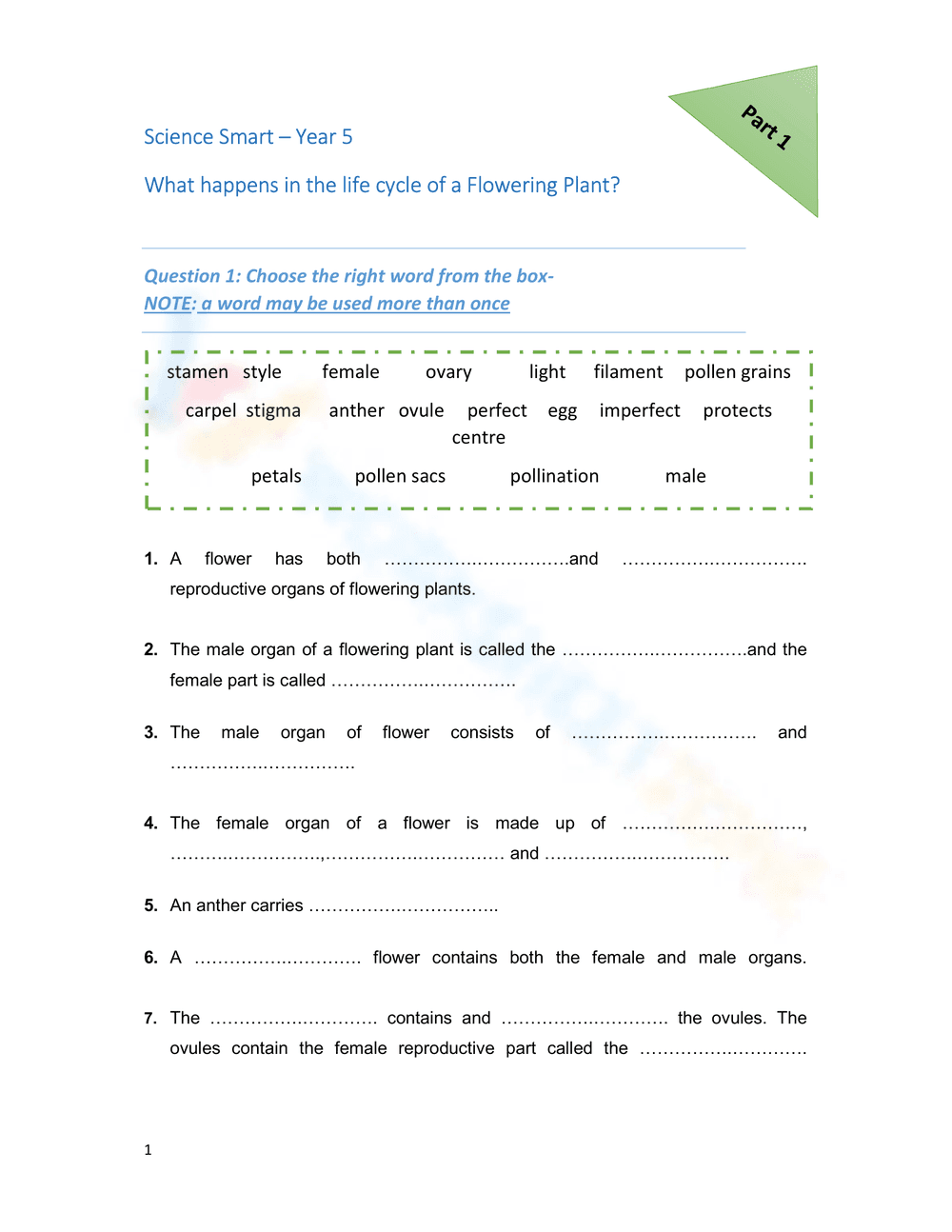 Reproduction in Flowers: Plant Life Cycle - Page 1