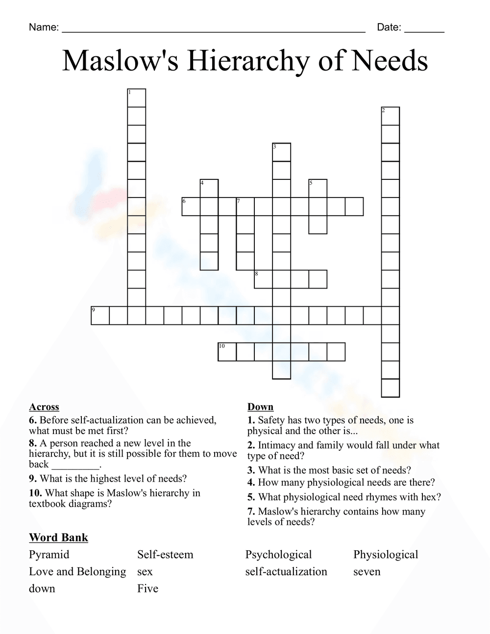 Maslow's Hierarchy of Needs Crossword - Page 1