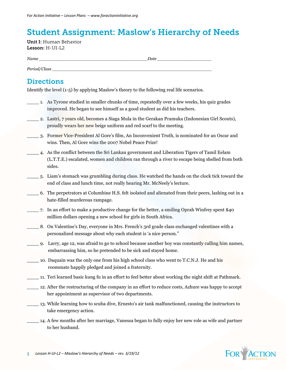 Assignment: Exploring Maslow's Hierarchy of Needs - Page 1