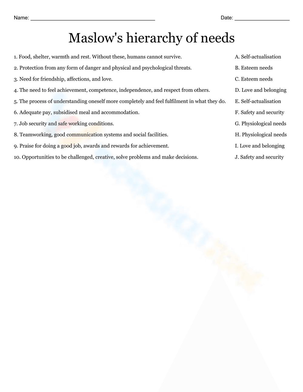 Matching: Maslow's Hierarchy of Needs - Page 1