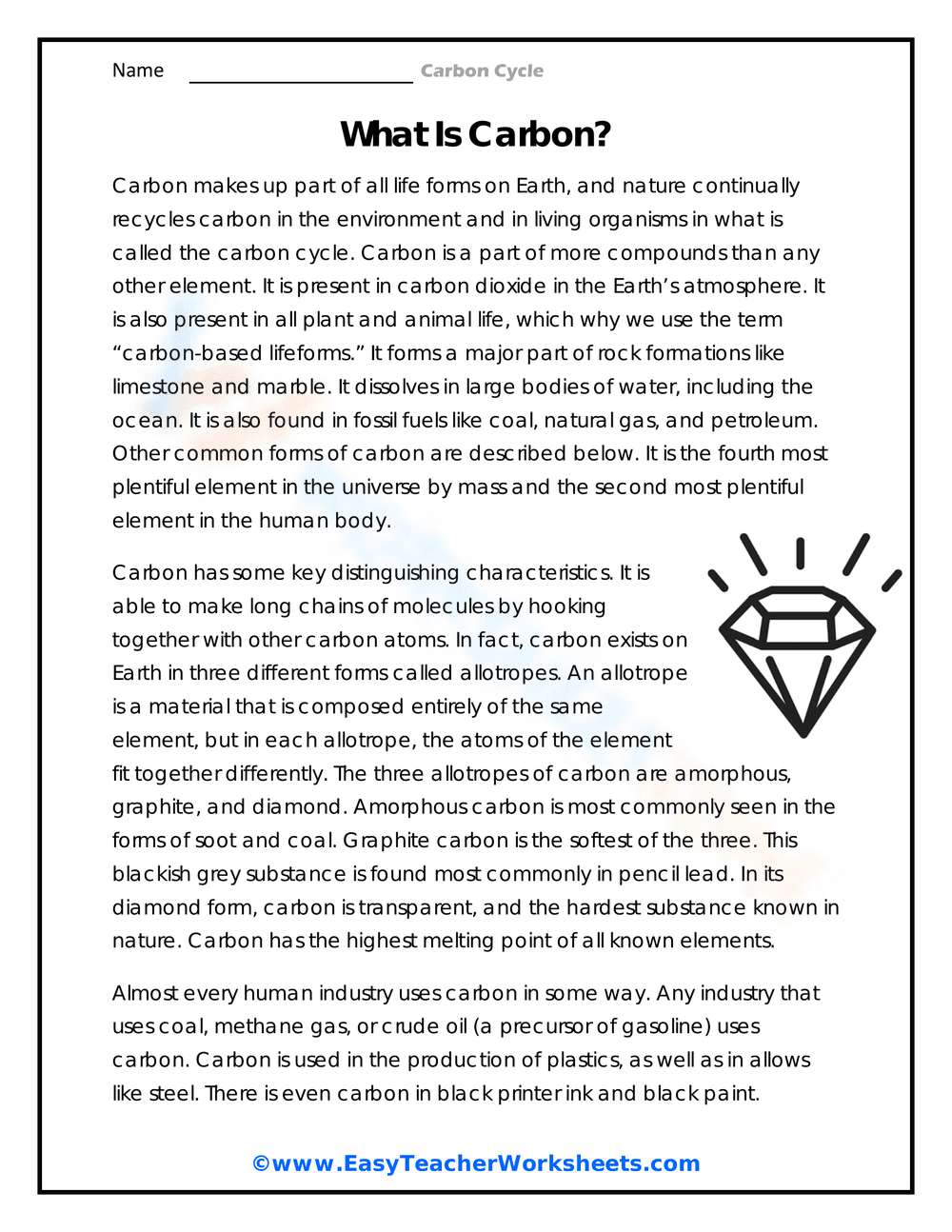 Discovering Carbon: An Introductory Worksheet - Page 1
