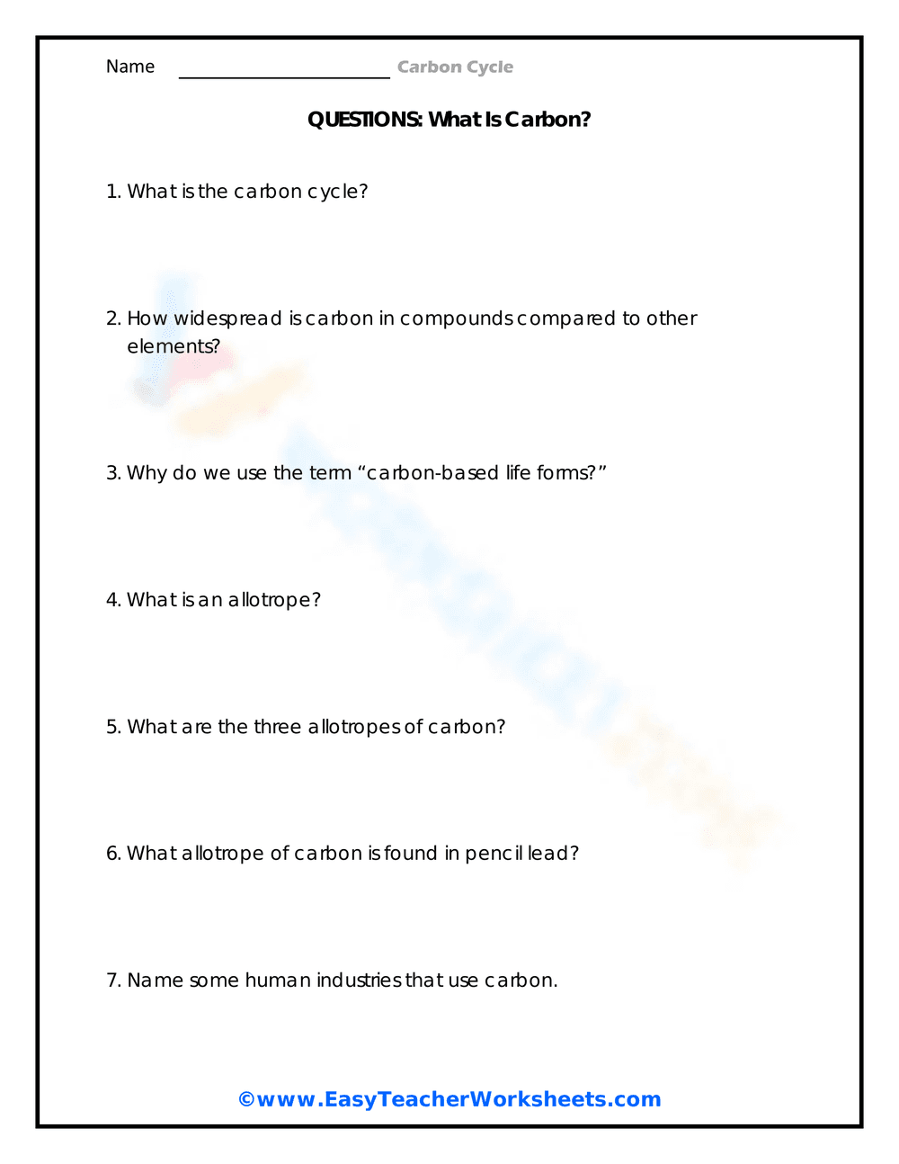 Discovering Carbon: An Introductory Worksheet - Page 2