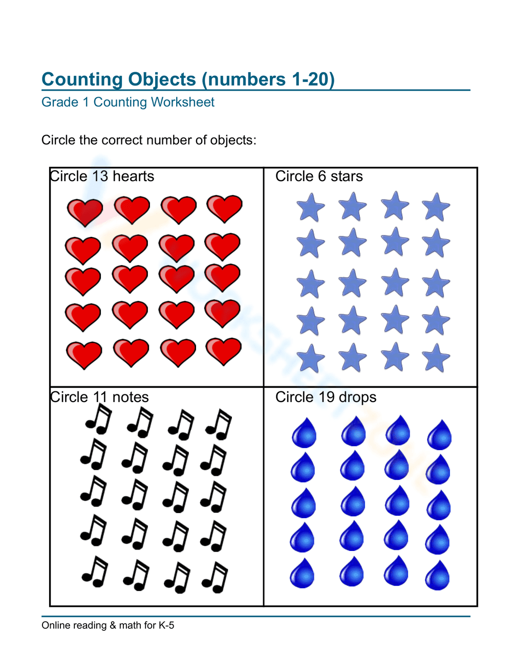 Counting Objects (numbers 1-20) - Page 1