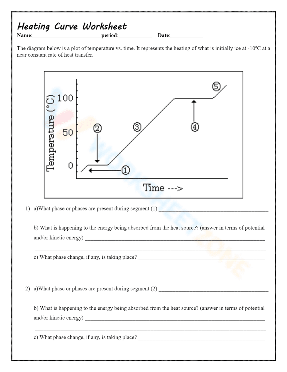 Complete Heating Curve Worksheet for Science - Page 1