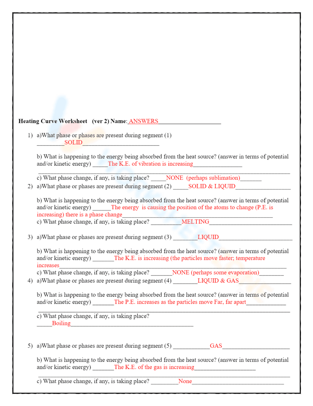 Complete Heating Curve Worksheet for Science - Page 3