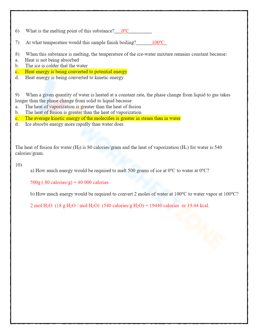 Complete Heating Curve Worksheet for Science - Page 4