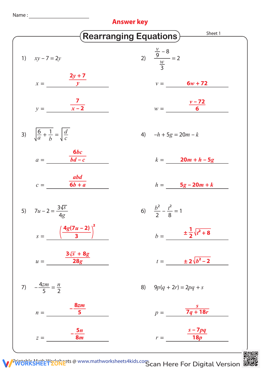 Rearrange Equations with Two Variables Worksheet - Page 2