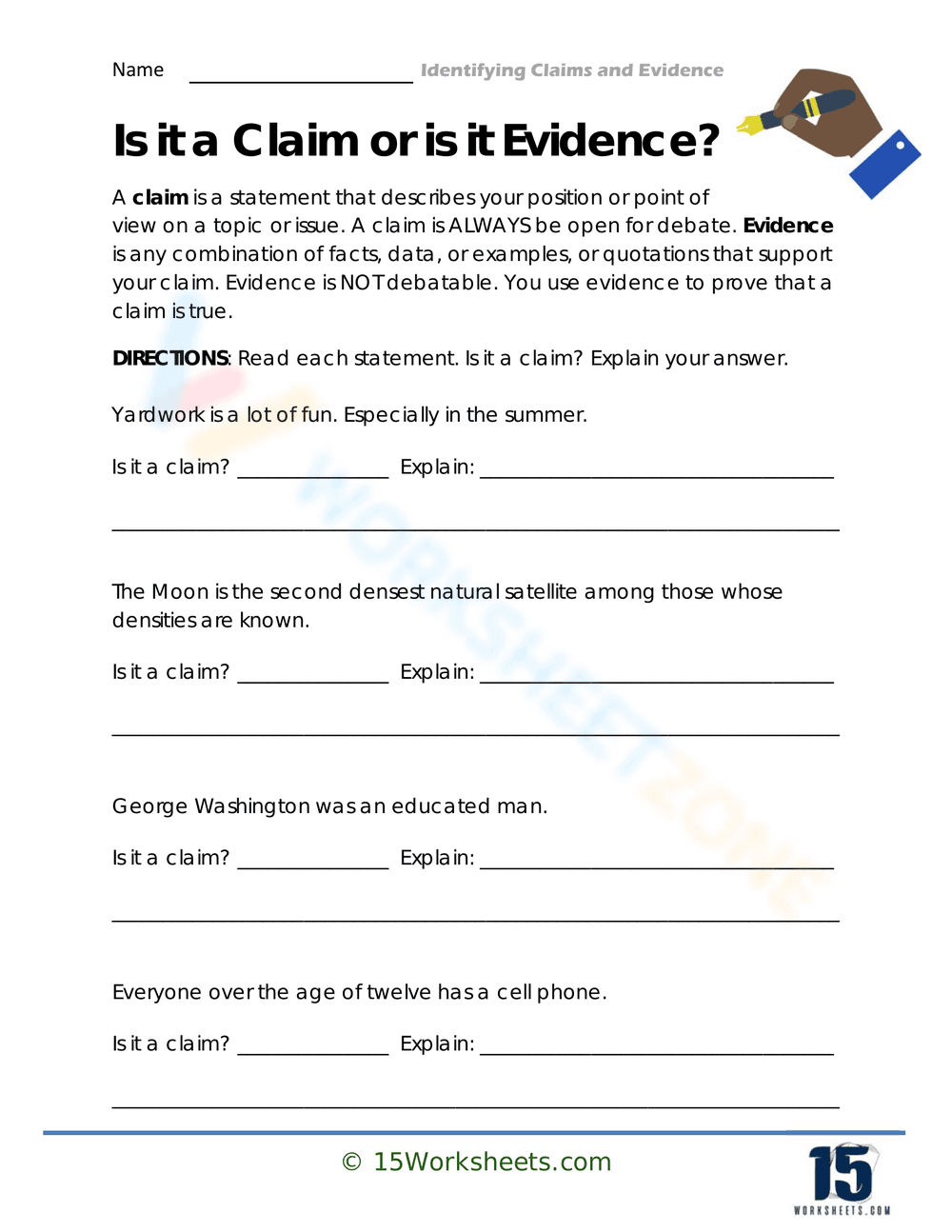 Distinguishing Persuasive Assertions Worksheet - Page 1